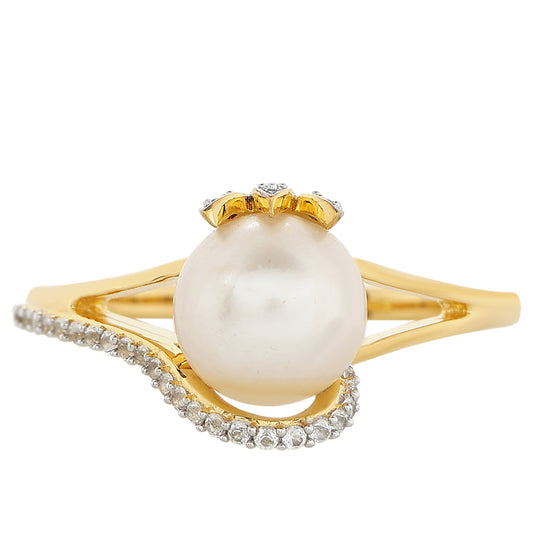 Kullattu hopeaSormus Viljellyllä Makeanveden Barokkihelmellä ja Valkoisella Topaasilla