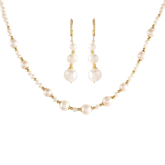 Kullattu hopeaSetti Viljellyllä Makeanveden Barokkihelmellä ( Kaulakoru+Korvakorut )