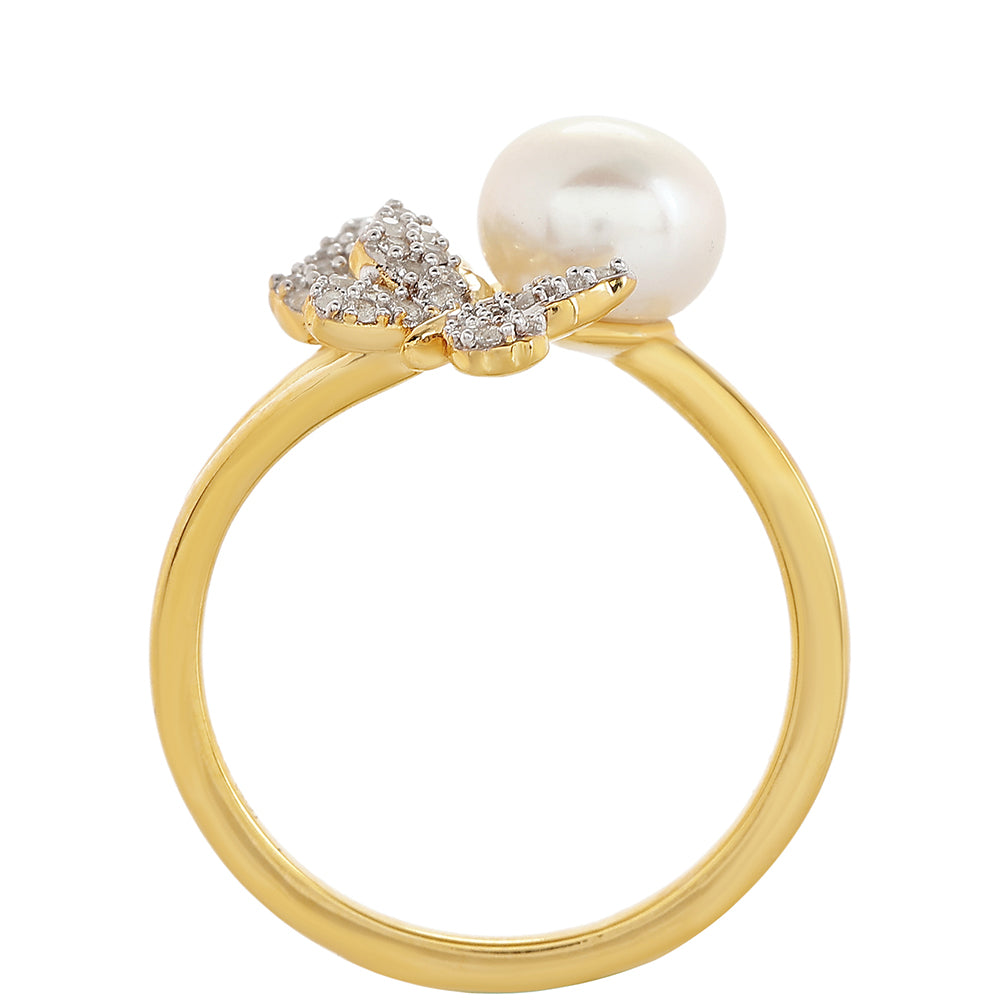 Kullattu hopeaSormus Viljellyllä Makeanveden Barokkihelmellä ja Valkoisella Topaasilla