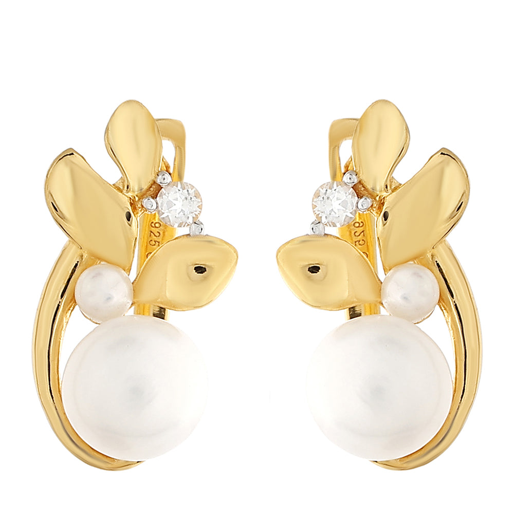 Kullatut hopeat Korvakorut Viljellyllä Makeanveden Barokkihelmellä ja Valkoisella Topaasilla 1 