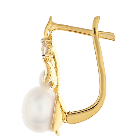 Kullatut hopeat Korvakorut Viljellyllä Makeanveden Barokkihelmellä ja Valkoisella Topaasilla