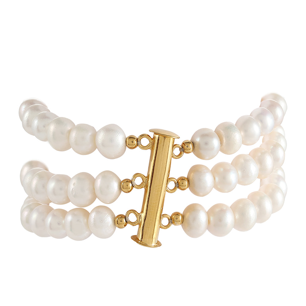 Kullattu hopeaRannekoru Viljellyllä Makeanveden Barokkihelmellä