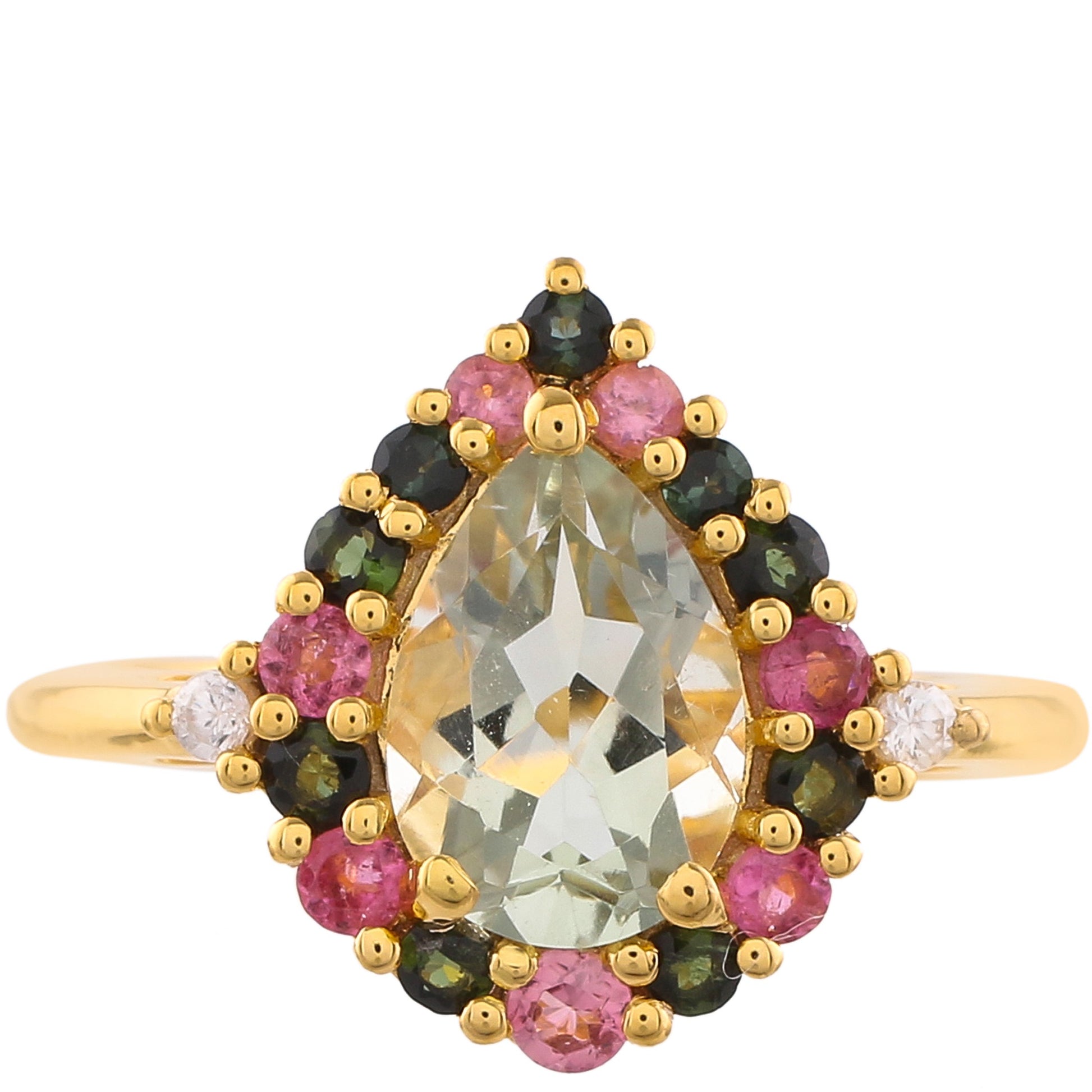 Kullattu hopeasormus Vihreällä Ametistilla ja Vaaleanpunaisella Turmaliinilla 1 