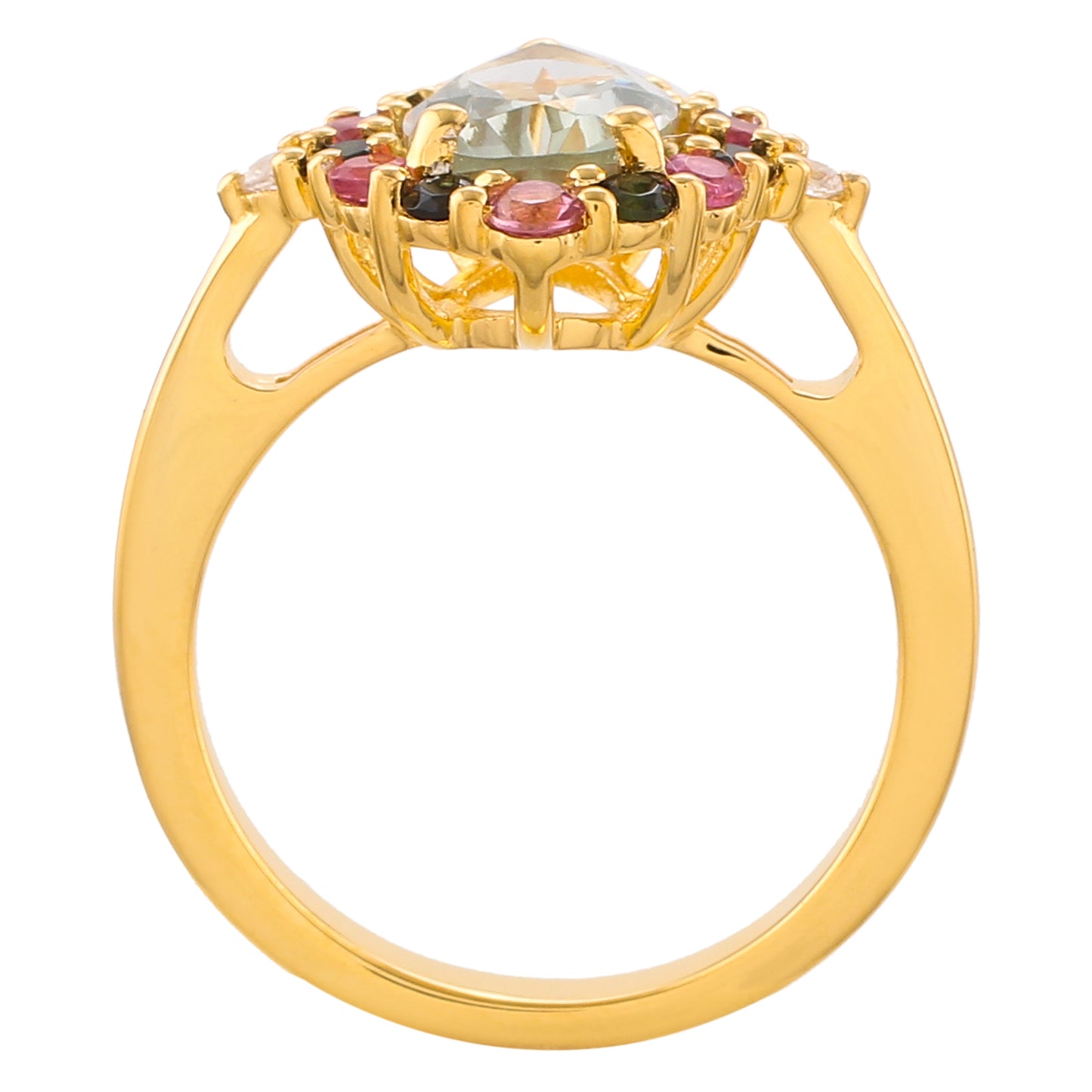 Kullattu hopeasormus Vihreällä Ametistilla ja Vaaleanpunaisella Turmaliinilla