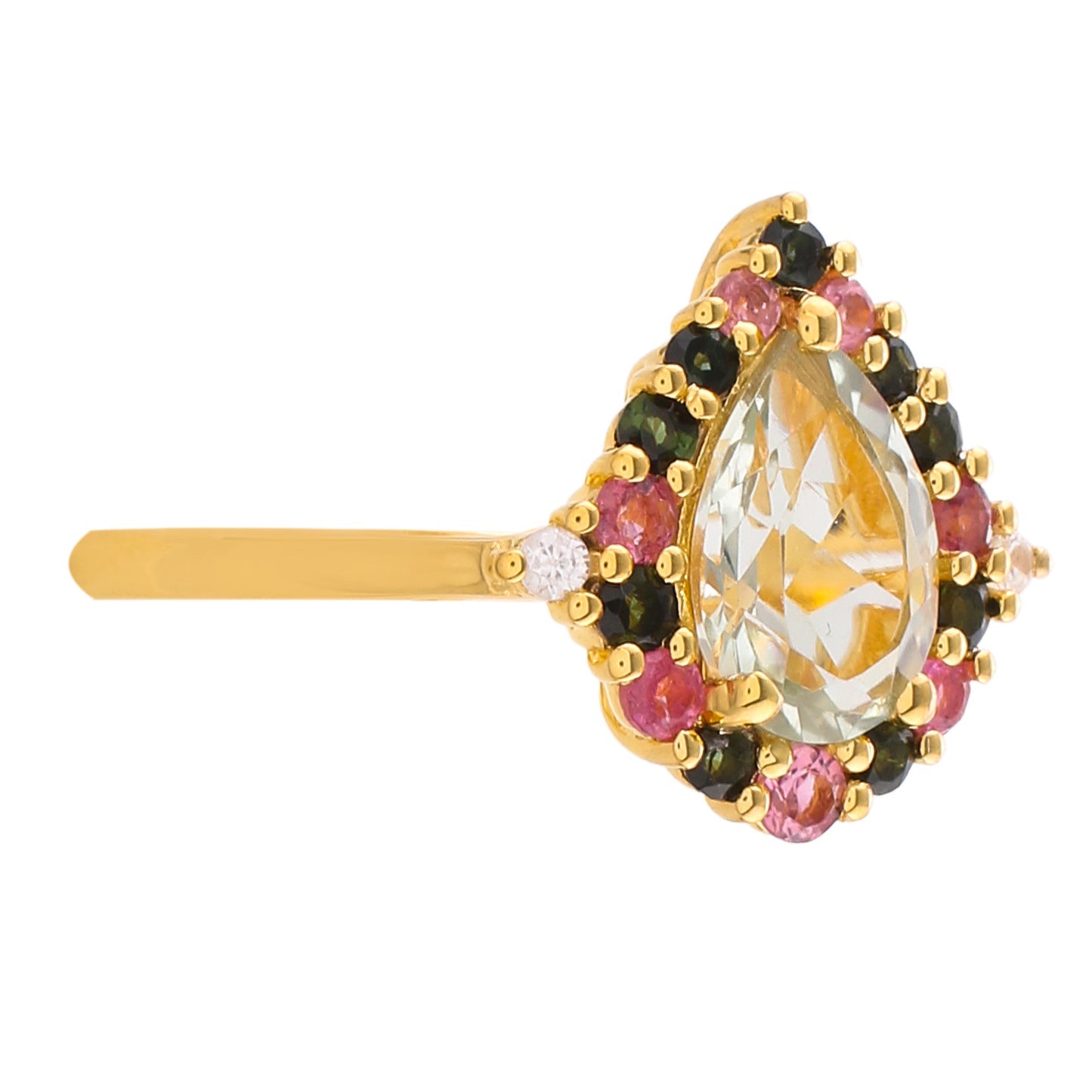 Kullattu hopeasormus Vihreällä Ametistilla ja Vaaleanpunaisella Turmaliinilla