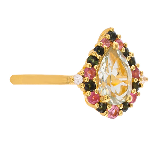 Kullattu hopeasormus Vihreällä Ametistilla ja Vaaleanpunaisella Turmaliinilla