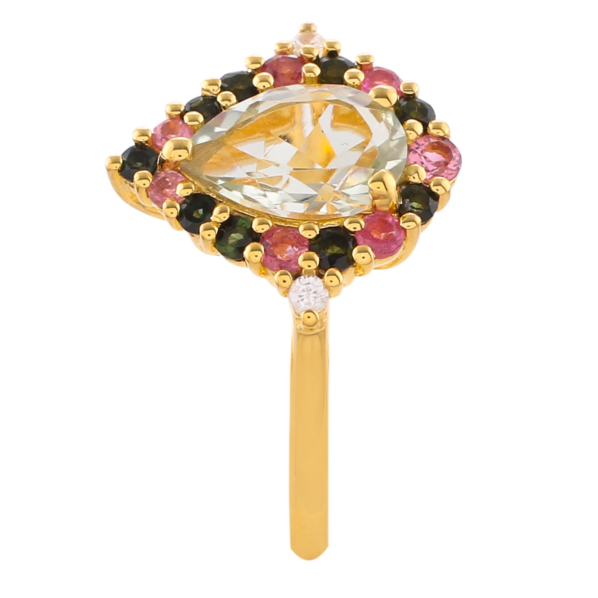 Kullattu hopeasormus Vihreällä Ametistilla ja Vaaleanpunaisella Turmaliinilla 3 