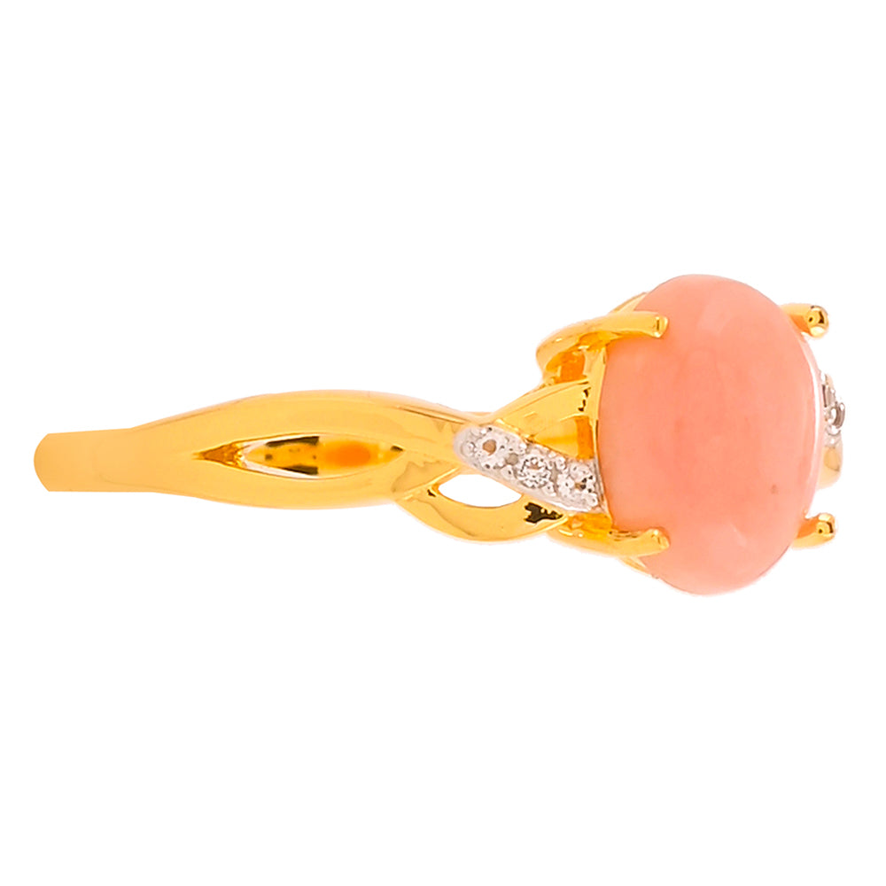 Kullattu hopeasormus Vaaleanpunaisella Opaalilla ja Valkoisella Topaasilla