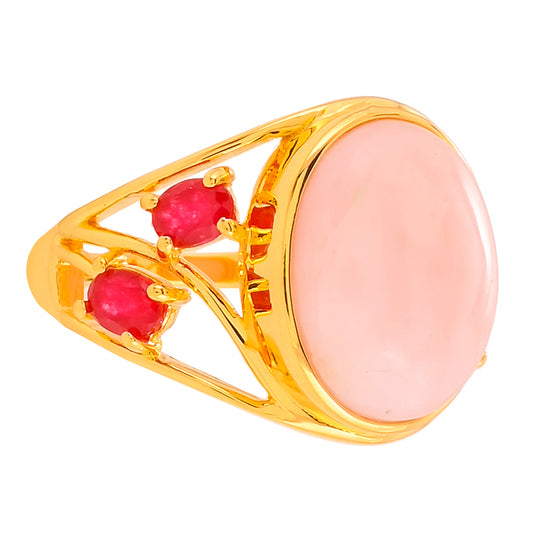 Kullattu hopeasormus Vaaleanpunaisella Opaalilla ja Pinkillä Topaasilla