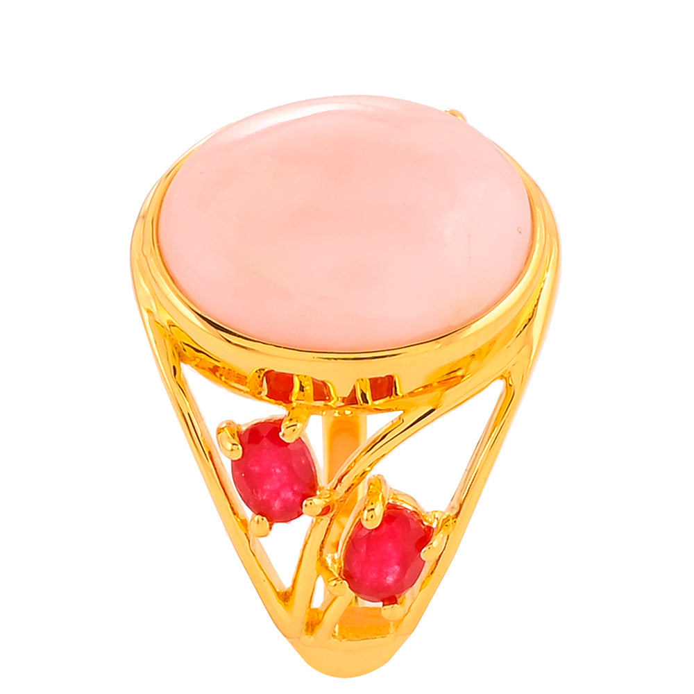 Kullattu hopeasormus Vaaleanpunaisella Opaalilla ja Pinkillä Topaasilla