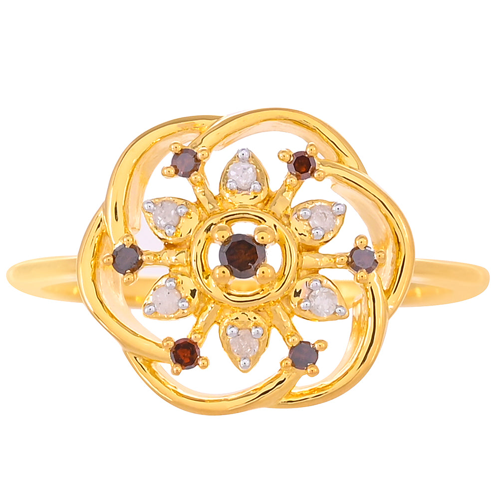 Kullattu hopeasormus Punaisella Timantilla ja Valkoisella Timantilla 1 