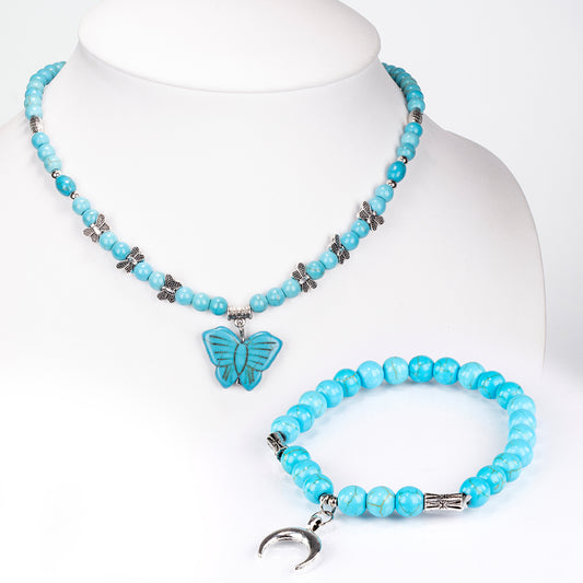 Kullattu TeräsSetti Turkoosilla ( Kaulakoru+Rannekoru )