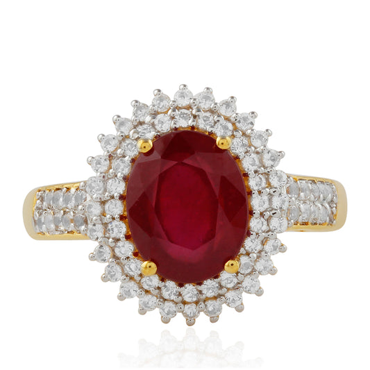 Kullattu hopeaSormus Thairubiinilla ja Valkoisella Topaasilla