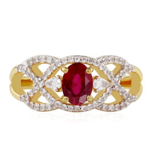 Kullattu hopeaSormus Thairubiinilla ja Valkoisella Topaasilla