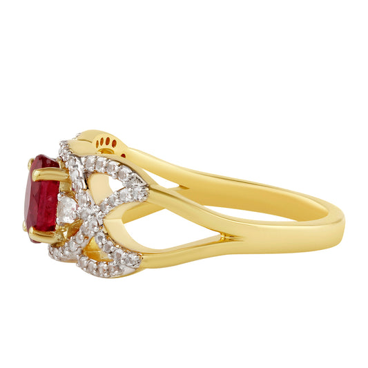 Kullattu hopeaSormus Thairubiinilla ja Valkoisella Topaasilla