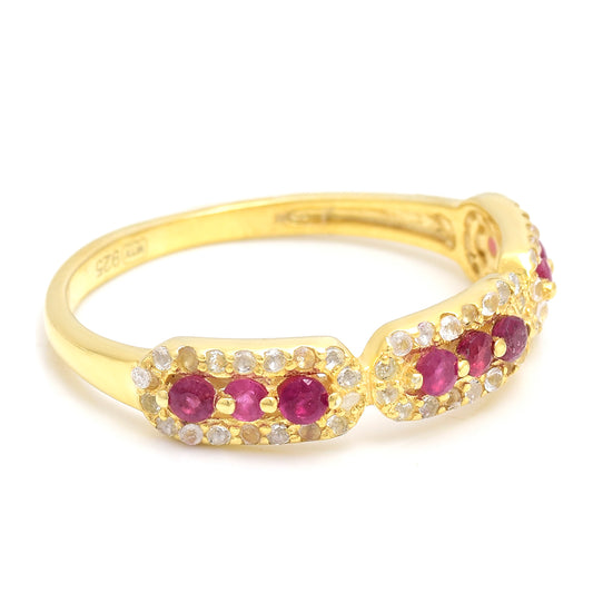 Kullattu hopeaSormus Malagassin Rubiinilla ja Valkoisella Topaasilla