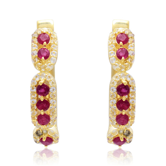 Kullatut hopeat Korvakorut Malagassin Rubiinilla ja Valkoisella Topaasilla