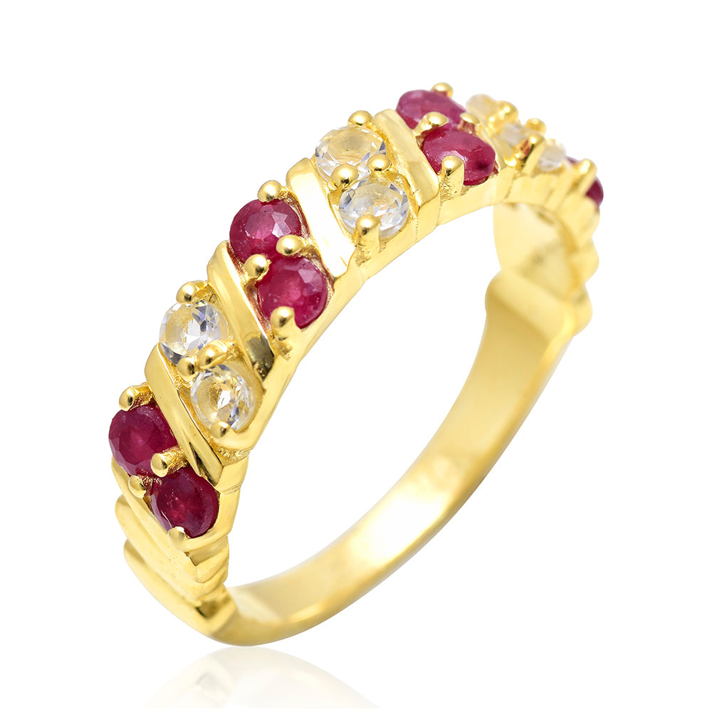 Kullattu hopeaSormus Malagassin Rubiinilla ja Valkoisella Topaasilla 2 