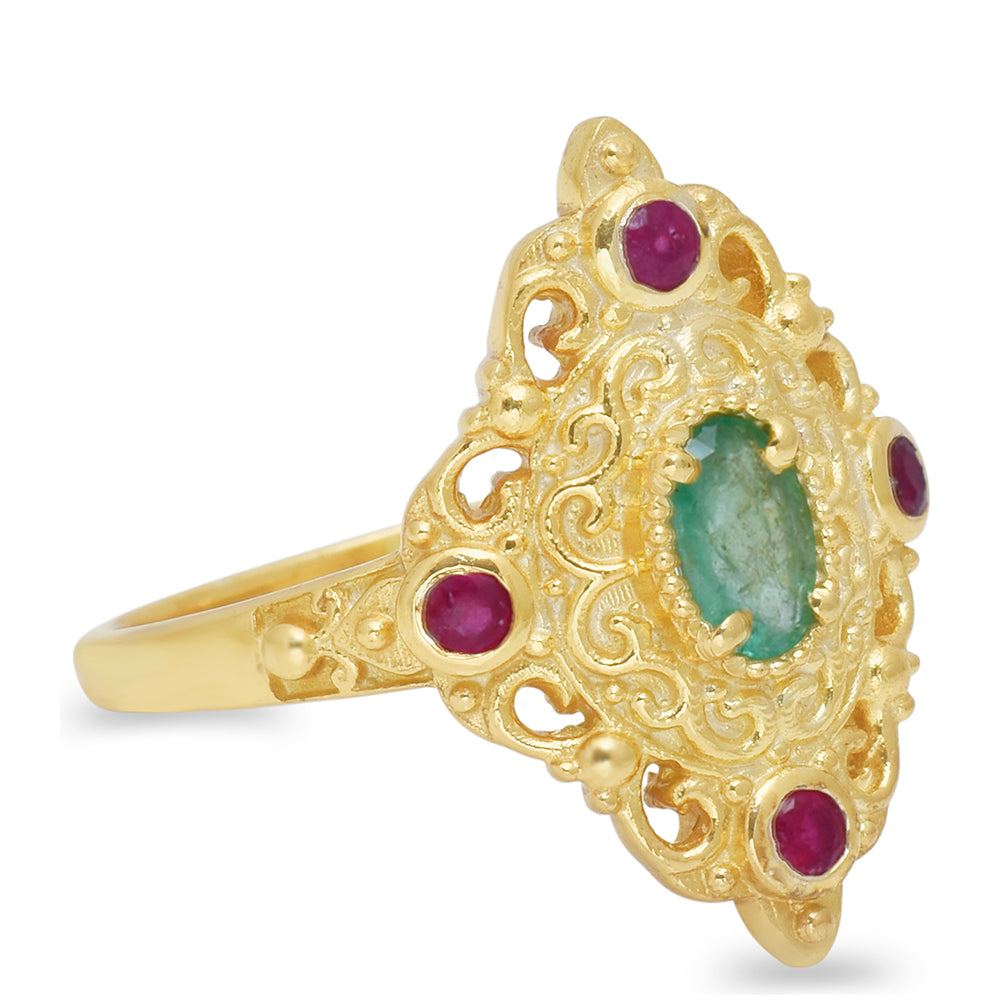 Kullattu hopeaSormus Malagassin Rubiinilla ja Brasilian Smaragdilla 3 