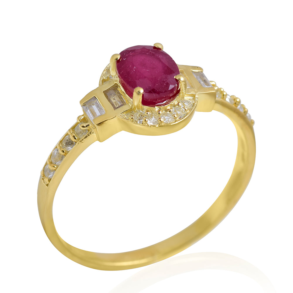 Kullattu hopeaSormus Malagassin Rubiinilla ja Valkoisella Topaasilla 3 