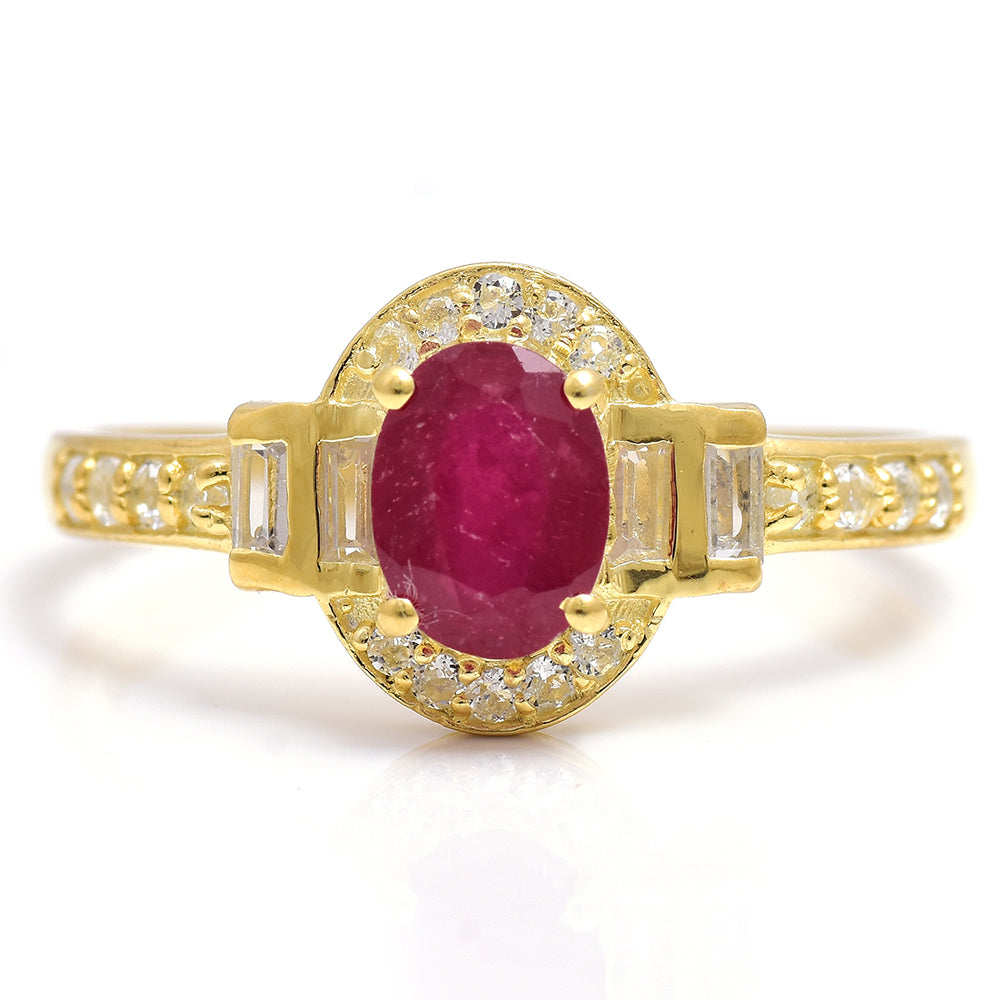 Kullattu hopeaSormus Malagassin Rubiinilla ja Valkoisella Topaasilla