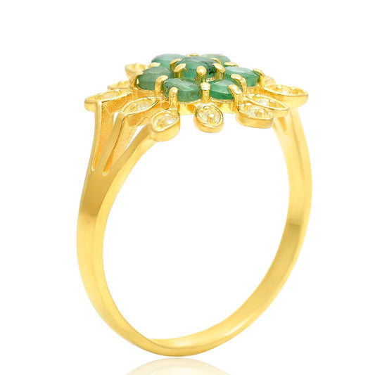 Kullattu hopeaSormus Brasilian Smaragdilla ja Valkoisella Topaasilla