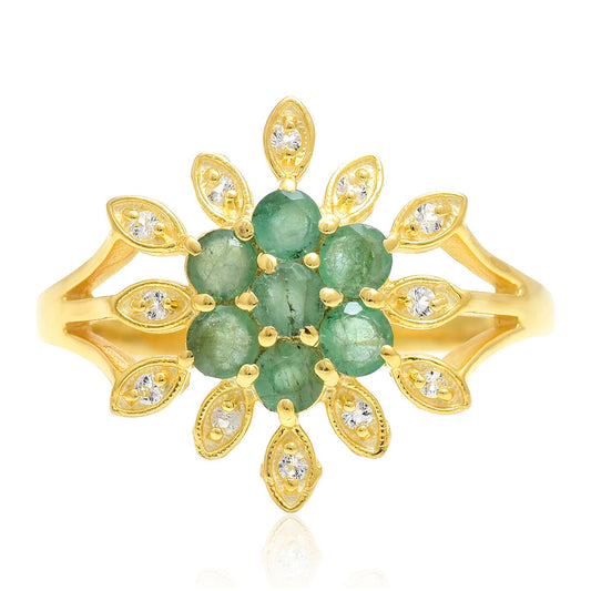 Kullattu hopeaSormus Brasilian Smaragdilla ja Valkoisella Topaasilla