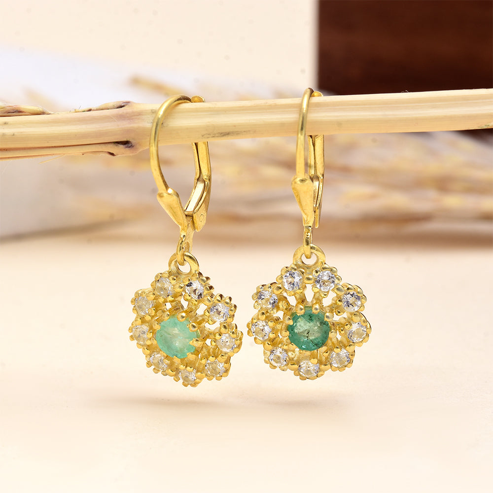 Kullatut hopeat Korvakorut Brasilian Smaragdilla ja Valkoisella Topaasilla 3 