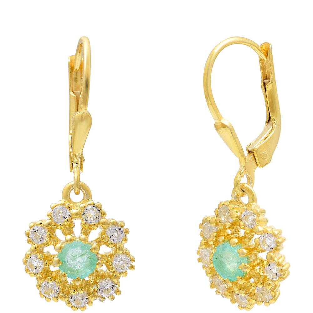 Kullatut hopeat Korvakorut Brasilian Smaragdilla ja Valkoisella Topaasilla