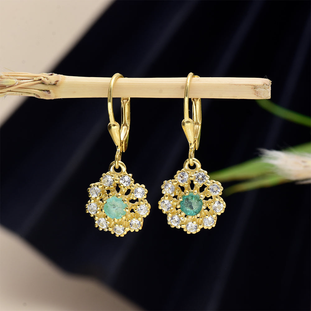 Kullatut hopeat Korvakorut Brasilian Smaragdilla ja Valkoisella Topaasilla 2 