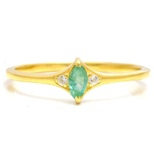 Kullattu hopeaSormus Brasilian Smaragdilla ja Valkoisella Topaasilla