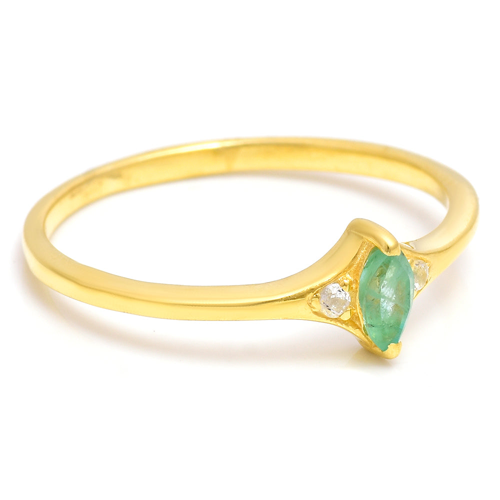 Kullattu hopeaSormus Brasilian Smaragdilla ja Valkoisella Topaasilla 2 