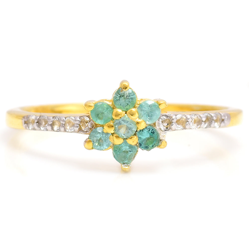 Kullattu hopeaSormus Brasilian Smaragdilla ja Valkoisella Topaasilla 5 