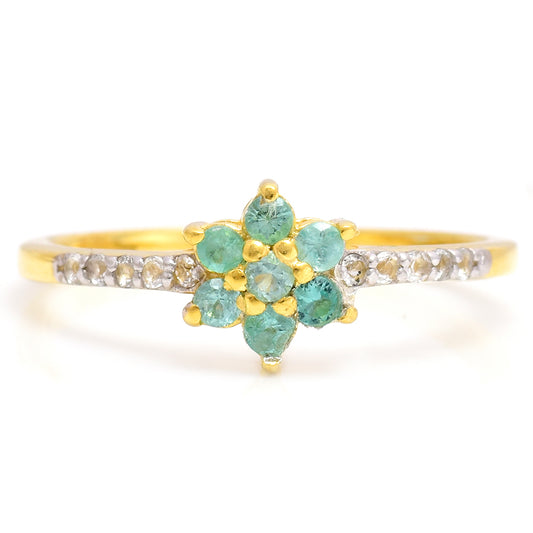 Kullattu hopeaSormus Brasilian Smaragdilla ja Valkoisella Topaasilla