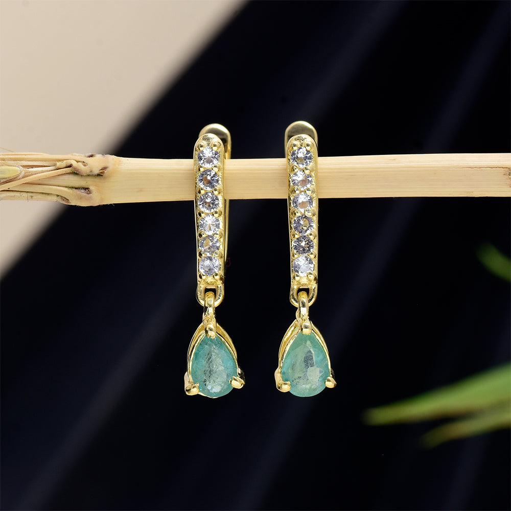 Kullatut hopeat Korvakorut Brasilian Smaragdilla ja Valkoisella Topaasilla 7 