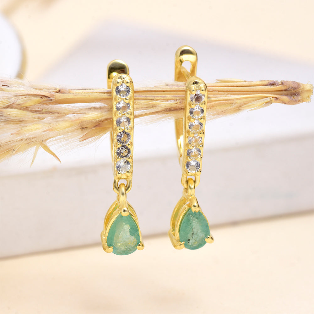 Kullatut hopeat Korvakorut Brasilian Smaragdilla ja Valkoisella Topaasilla 4 