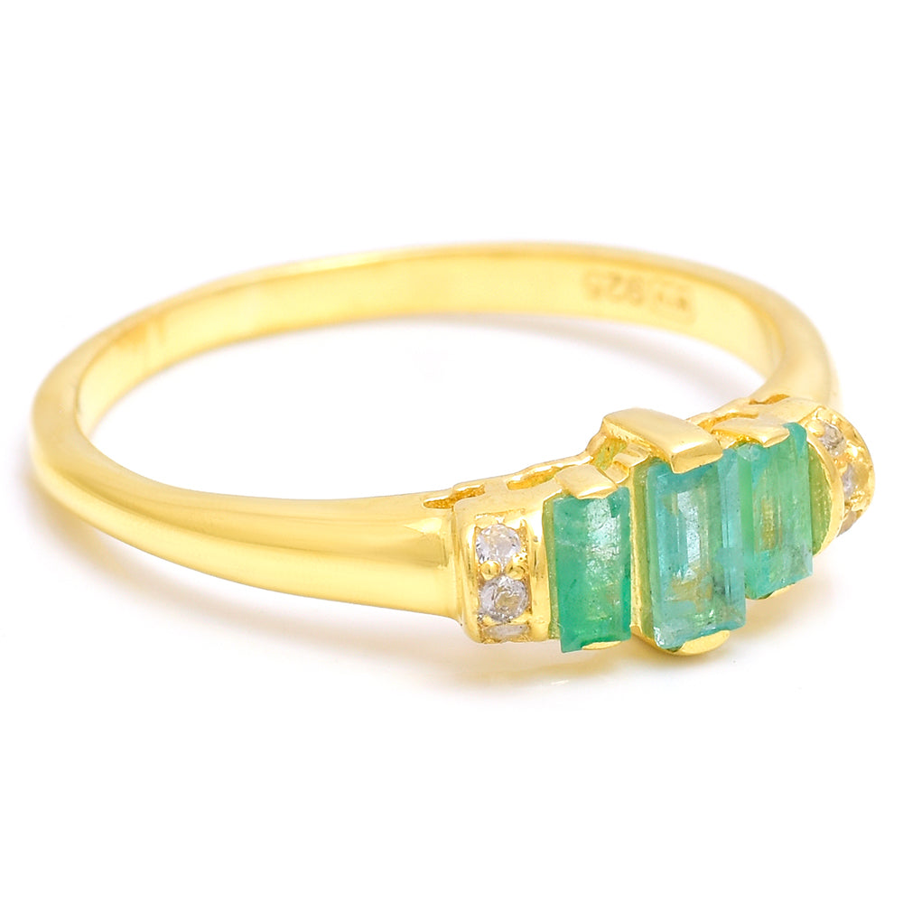 Kullattu hopeaSormus Brasilian Smaragdilla ja Valkoisella Topaasilla 6 