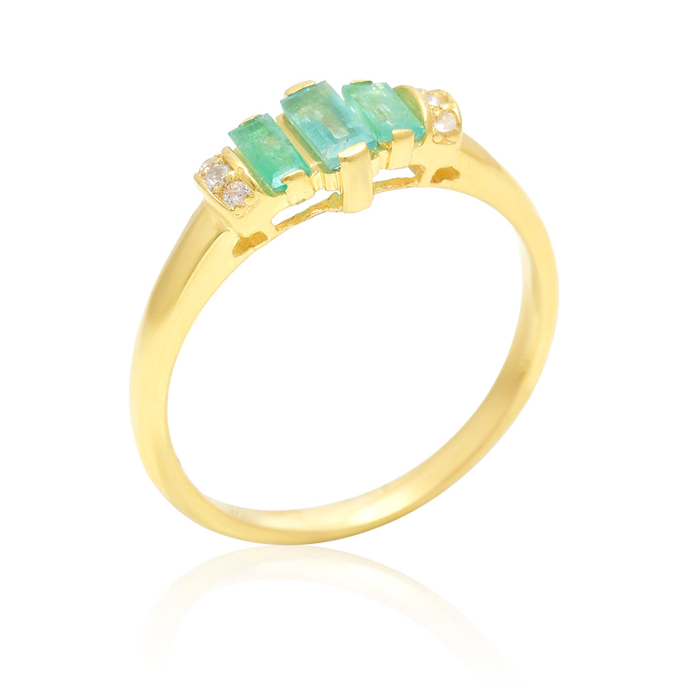 Kullattu hopeaSormus Brasilian Smaragdilla ja Valkoisella Topaasilla 3 