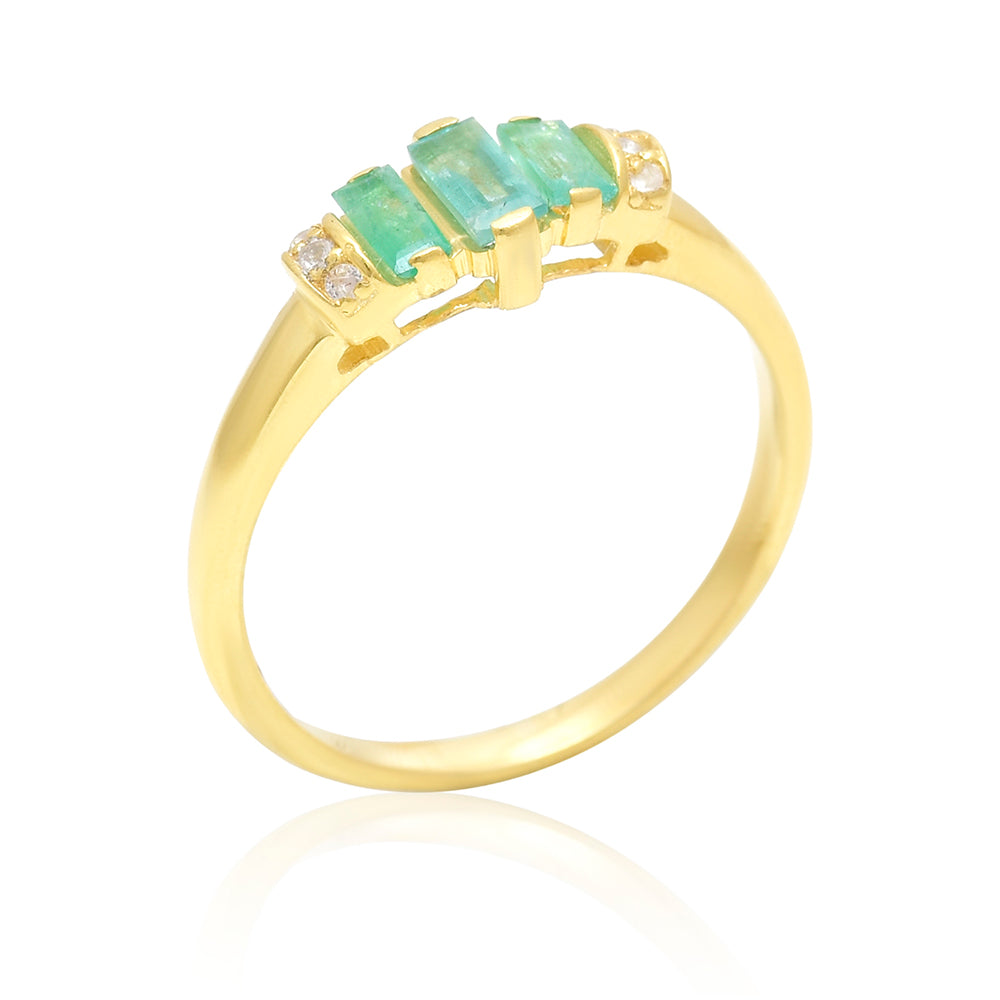 Kullattu hopeaSormus Brasilian Smaragdilla ja Valkoisella Topaasilla 8 