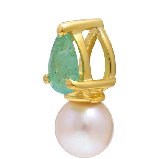 Kullattu hopeaRiipus Brasilian Smaragdilla ja Makeanveden Valkoisella Helmellä