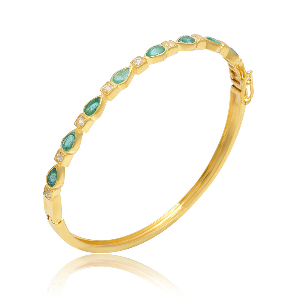 Kullattu hopeaRannerenkaalla Brasilian Smaragdilla ja Valkoisella Topaasilla 4 