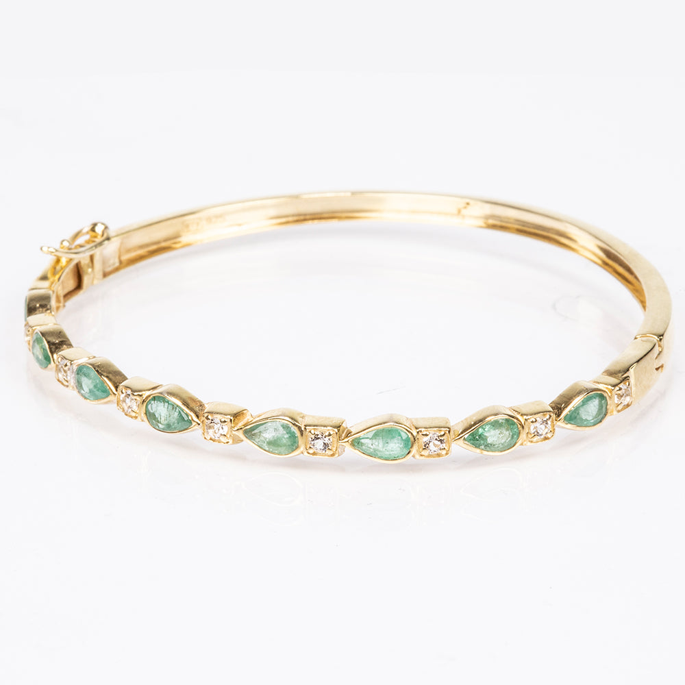 Kullattu hopeaRannerenkaalla Brasilian Smaragdilla ja Valkoisella Topaasilla