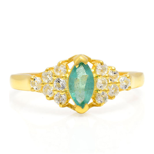 Kullattu hopeaSormus Brasilian Smaragdilla ja Valkoisella Topaasilla