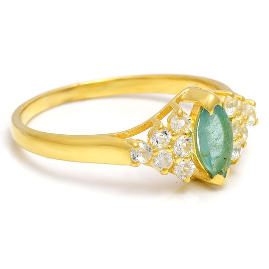 Kullattu hopeaSormus Brasilian Smaragdilla ja Valkoisella Topaasilla