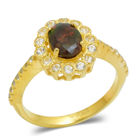 Kullattu hopeaSormus Etiopialaisella Lega Dembi Opaalilla ja Valkoisella Topaasilla