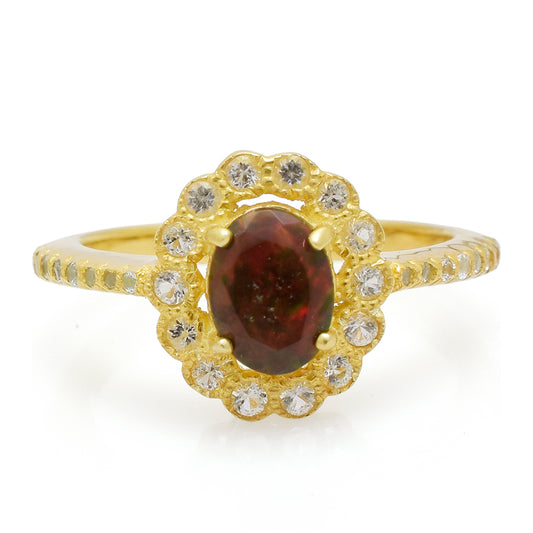 Kullattu hopeaSormus Etiopialaisella Lega Dembi Opaalilla ja Valkoisella Topaasilla