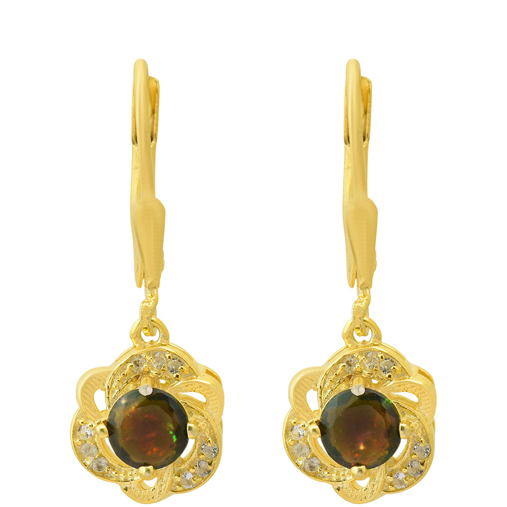 Kullatut hopeat Korvakorut Etiopialaisella Lega Dembi Opaalilla ja Valkoisella Topaasilla