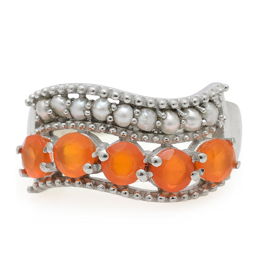 HopeaSormus Punaisella Akaatilla ja Makeanveden Valkoisella Helmellä