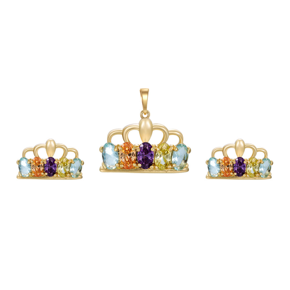 Kullattu TeräsSetti Violetilla Emporia® Kristallilla ja Keltaisella Emporia® Kristallilla ( Korvakorut+Riipus ) 1 