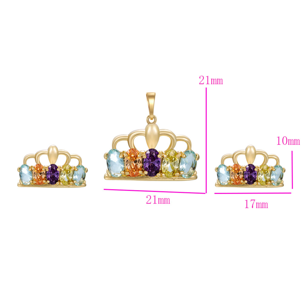 Kullattu TeräsSetti Violetilla Emporia® Kristallilla ja Keltaisella Emporia® Kristallilla ( Korvakorut+Riipus ) 2 